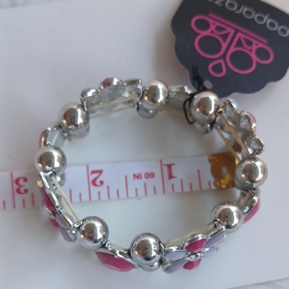 Paparazzi Pink and Silver Floral Bracelet - Picture 2 of 7